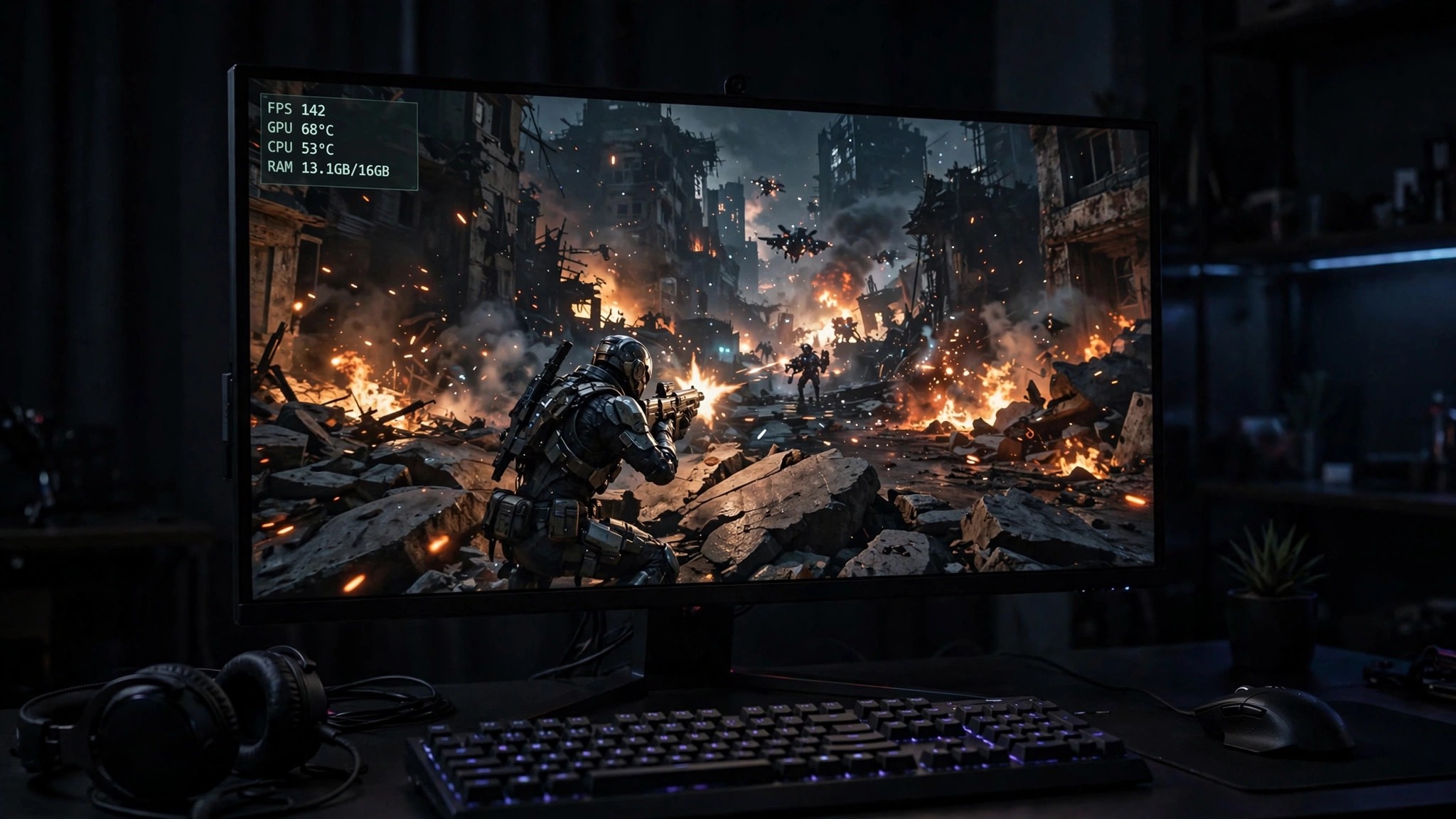 in-game overlay showing fps and temperature readings