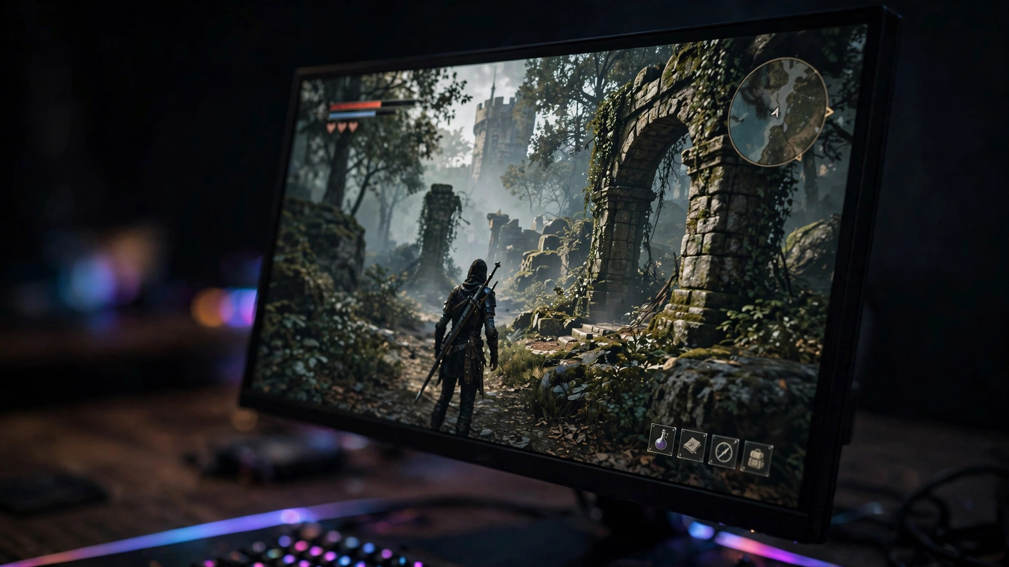 Gaming monitor displaying a crisp game scene