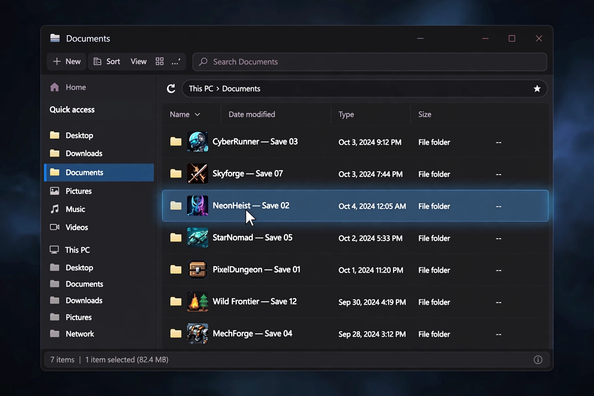 Windows File Explorer showing game save folders in Documents