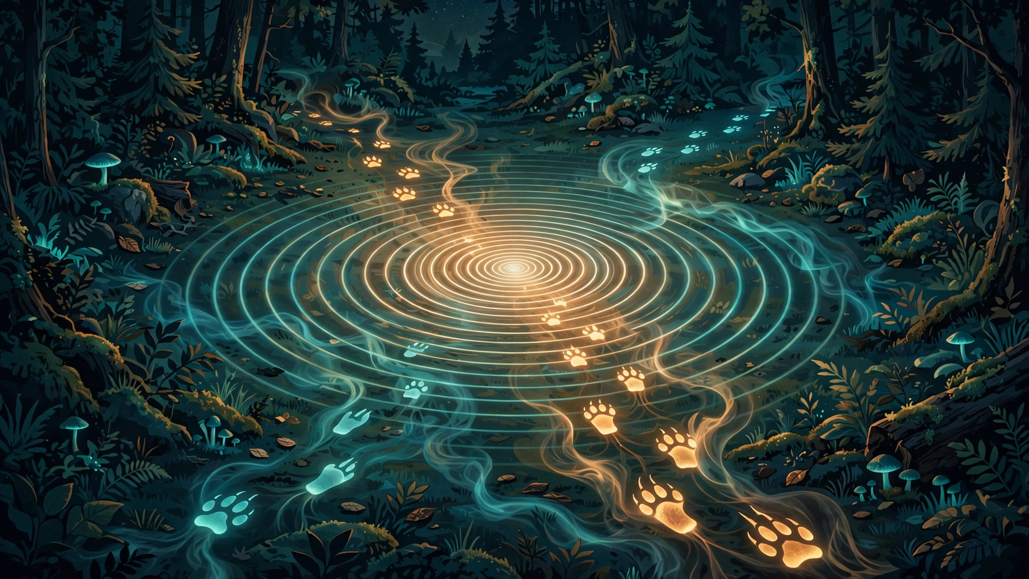 Wolverine PS5 beginner guide — glowing sense pulses, footprints and scent trails in a night forest